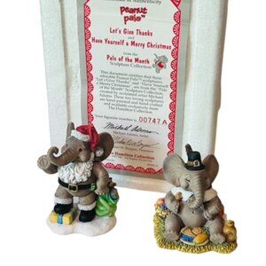 Elephant Figurine vtg Hamilton Collection BOX Pals Month COA Christmas Thanks